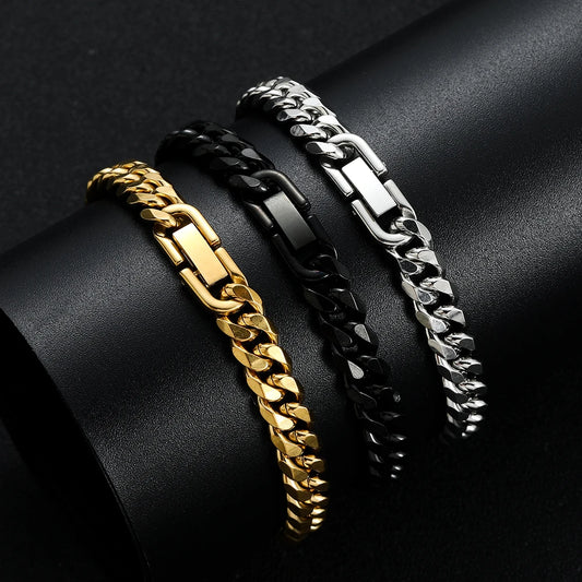 Steel Golden Black Cuban Chain Bracelet