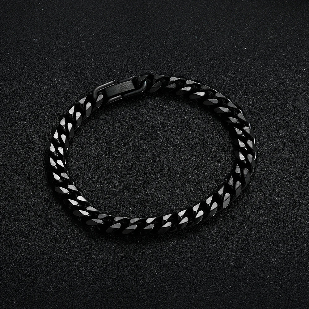 Steel Golden Black Cuban Chain Bracelet