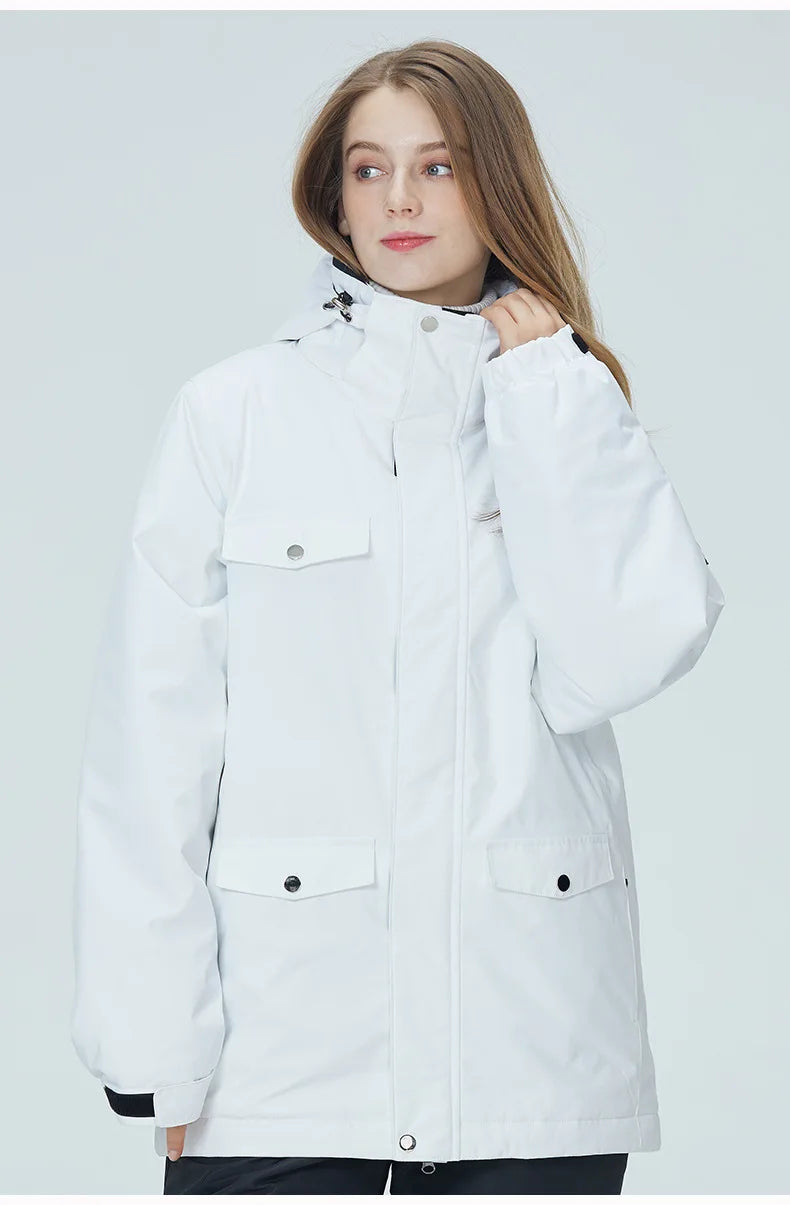 10K Pure White Ski Suit for Women, Snowboard Clothing Sets, Waterproof Windproof Skiing Jacket Pants Snow Overalls Couple Winter