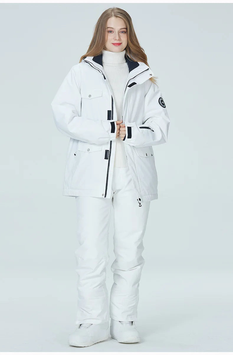 10K Pure White Ski Suit for Women, Snowboard Clothing Sets, Waterproof Windproof Skiing Jacket Pants Snow Overalls Couple Winter