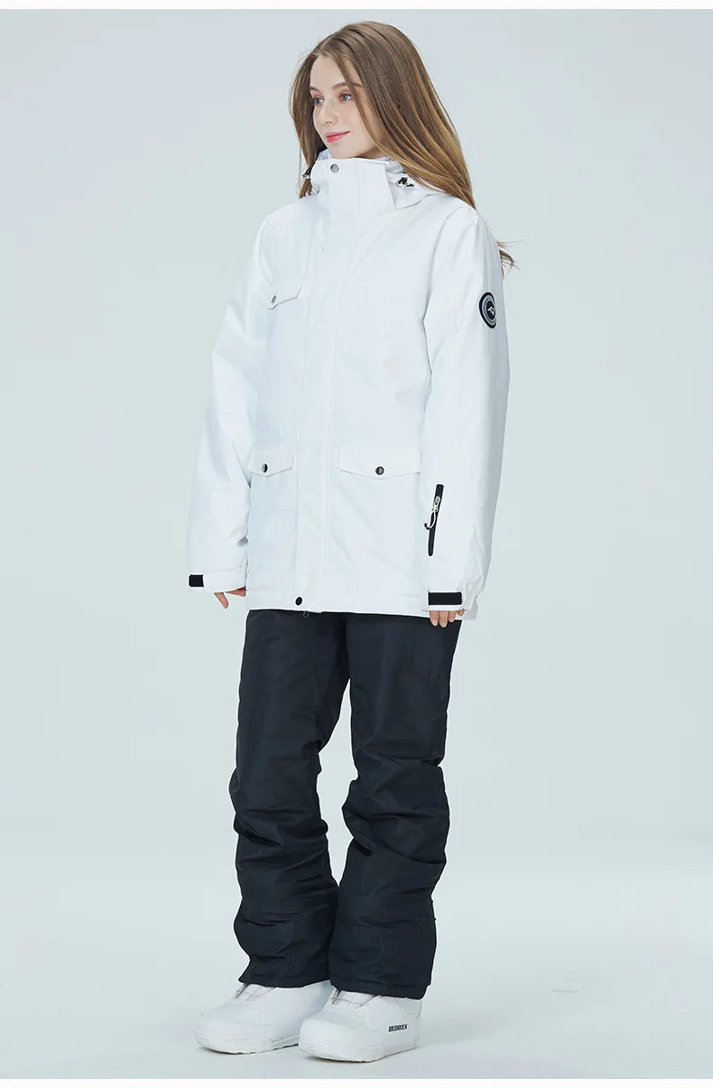 10K Pure White Ski Suit for Women, Snowboard Clothing Sets, Waterproof Windproof Skiing Jacket Pants Snow Overalls Couple Winter