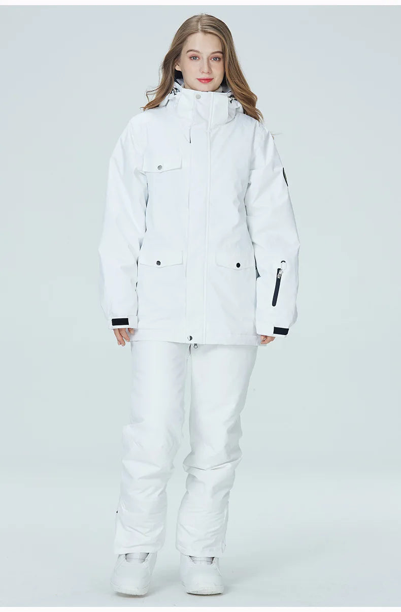 10K Pure White Ski Suit for Women, Snowboard Clothing Sets, Waterproof Windproof Skiing Jacket Pants Snow Overalls Couple Winter