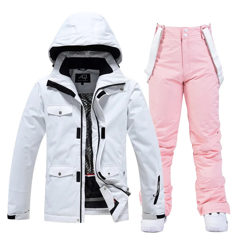 10K Pure White Ski Suit for Women, Snowboard Clothing Sets, Waterproof Windproof Skiing Jacket Pants Snow Overalls Couple Winter