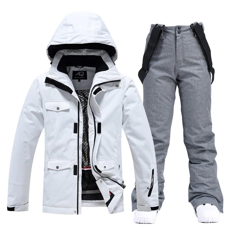 10K Pure White Ski Suit for Women, Snowboard Clothing Sets, Waterproof Windproof Skiing Jacket Pants Snow Overalls Couple Winter