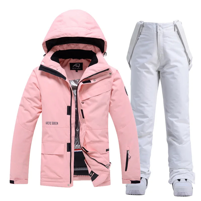 10K Pure White Ski Suit for Women, Snowboard Clothing Sets, Waterproof Windproof Skiing Jacket Pants Snow Overalls Couple Winter