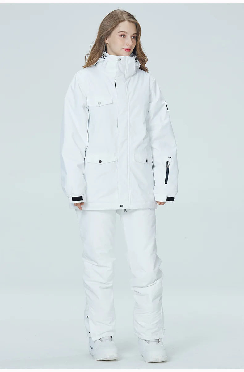 10K Pure White Ski Suit for Women, Snowboard Clothing Sets, Waterproof Windproof Skiing Jacket Pants Snow Overalls Couple Winter