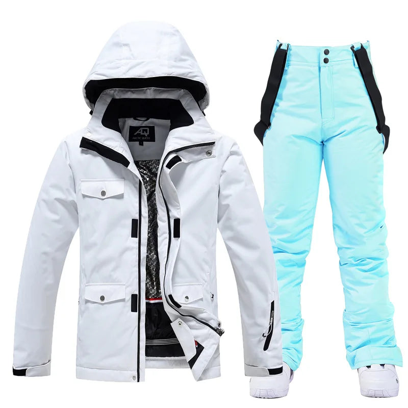 10K Pure White Ski Suit for Women, Snowboard Clothing Sets, Waterproof Windproof Skiing Jacket Pants Snow Overalls Couple Winter