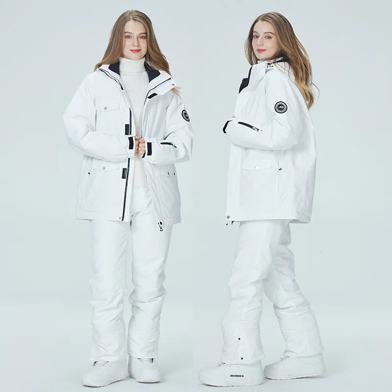 10K Pure White Ski Suit for Women, Snowboard Clothing Sets, Waterproof Windproof Skiing Jacket Pants Snow Overalls Couple Winter