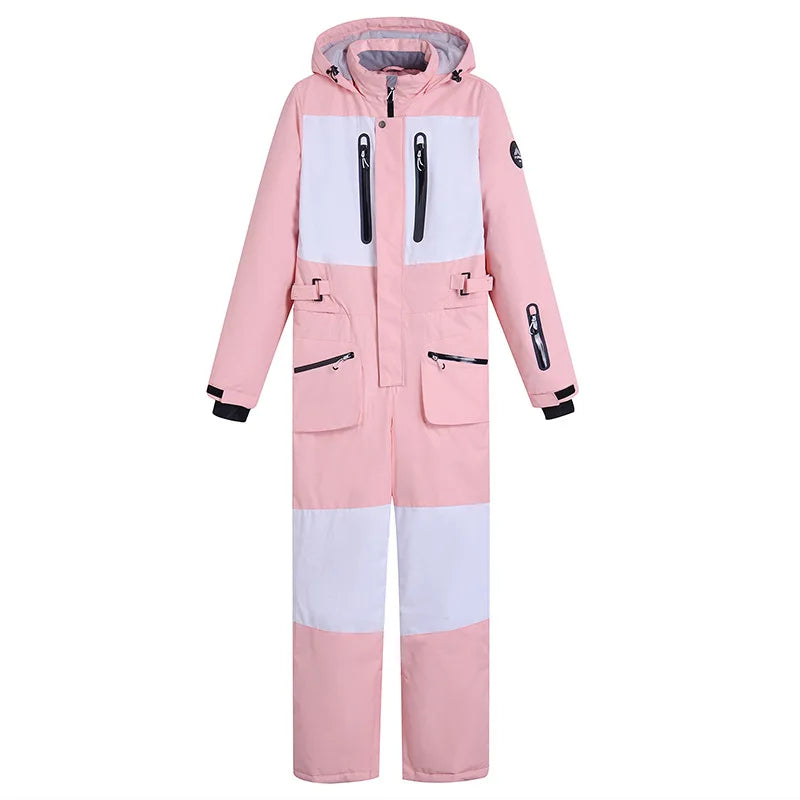 Skiing Jumpsuit Men Women One-piece Ski Suit Winter Outdoor Windproof Waterproof Ski Overall Snowboarding Suit Ski Jacket+Pants