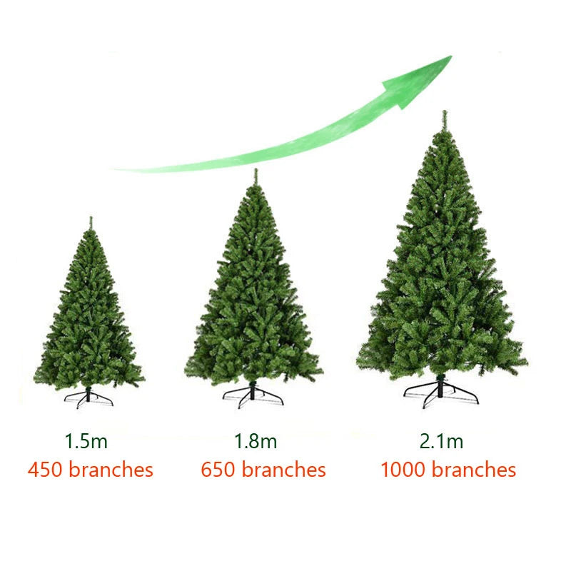 2.1m~1.2m PVC Large Christmas Tree Encryption Green Snow Tree Christmas Decoration 2025 New Year Home Party Hotel Scene Decor