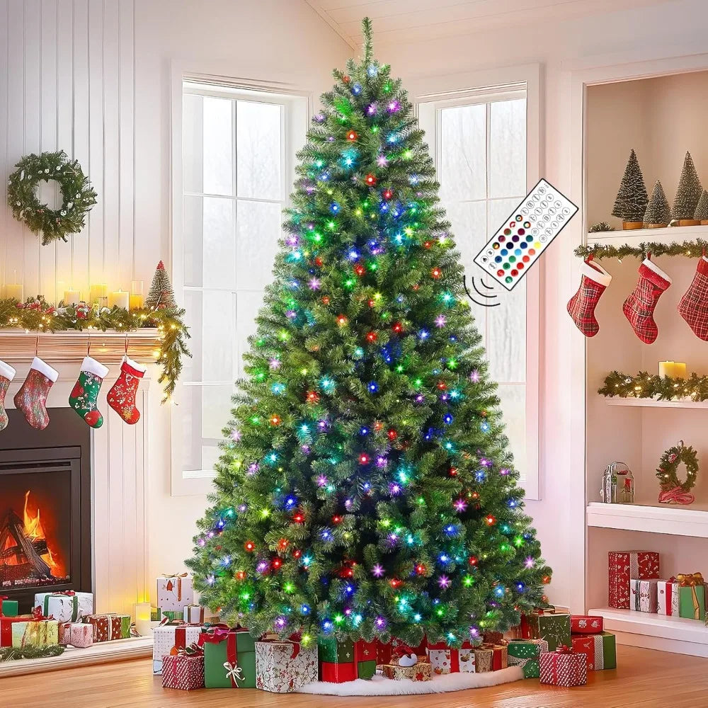 7.5ft Prelit Premium Artificial Hinged Full Christmas Tree with 470 Multi-Color Changing RGB Lights, 1264 PVC Branch Tips