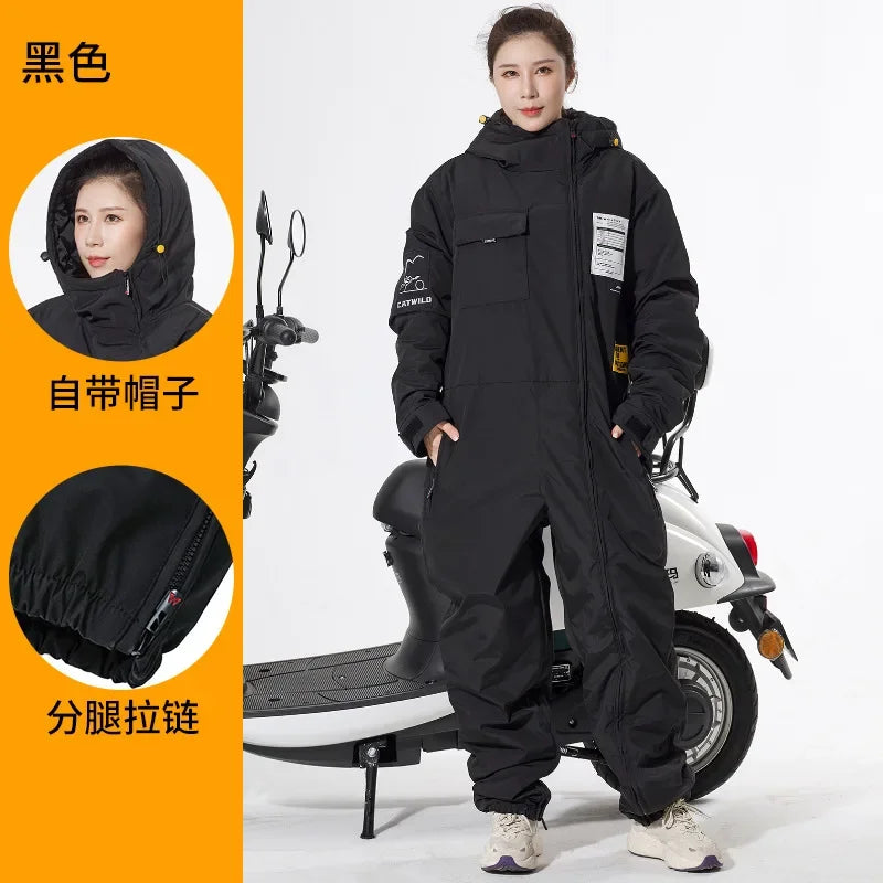 Electric Motorcycle Windproof Plus Velvet Thickened Double-sided Waterproof Snowmobile Jacket Winter Warm Suit for Men Women