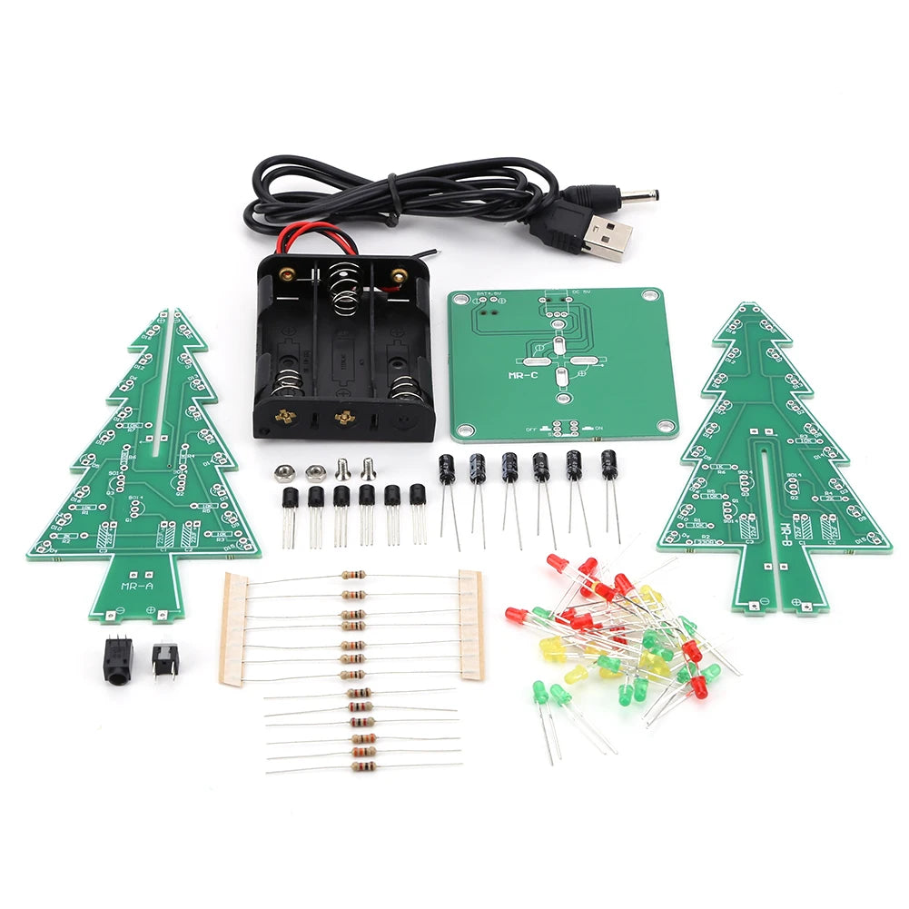 Lower Energy Consumption Soldering Practice Kit DIY 3D Christmas Tree Battery/USB Powered Electronic Exercise Kit for DIY Lovers