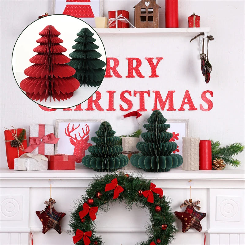 Christmas Honeycomb Ball 3D Christmas Tree Ornament Paper Hanging Xmas Decoration 2025 Party Favors Navidad New Year Kids Gift