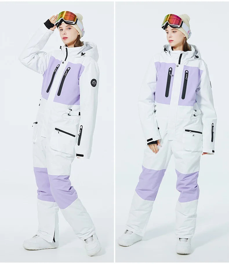 Skiing Jumpsuit Men Women One-piece Ski Suit Winter Outdoor Windproof Waterproof Ski Overall Snowboarding Suit Ski Jacket+Pants