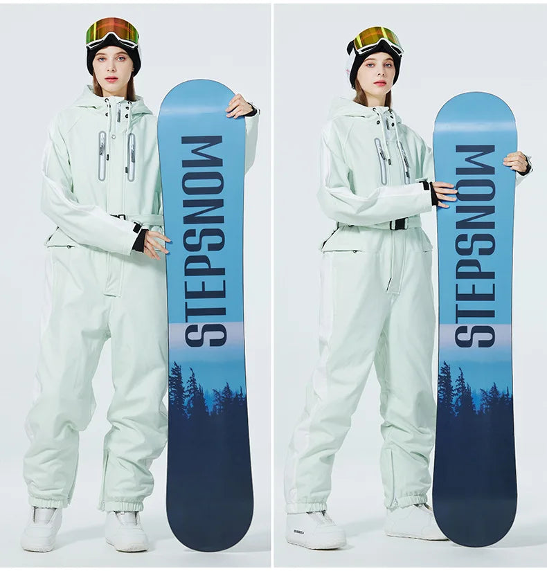 Skiing Jumpsuit Men Women One-piece Ski Suit Winter Outdoor Windproof Waterproof Ski Overall Snowboarding Suit Ski Jacket+Pants