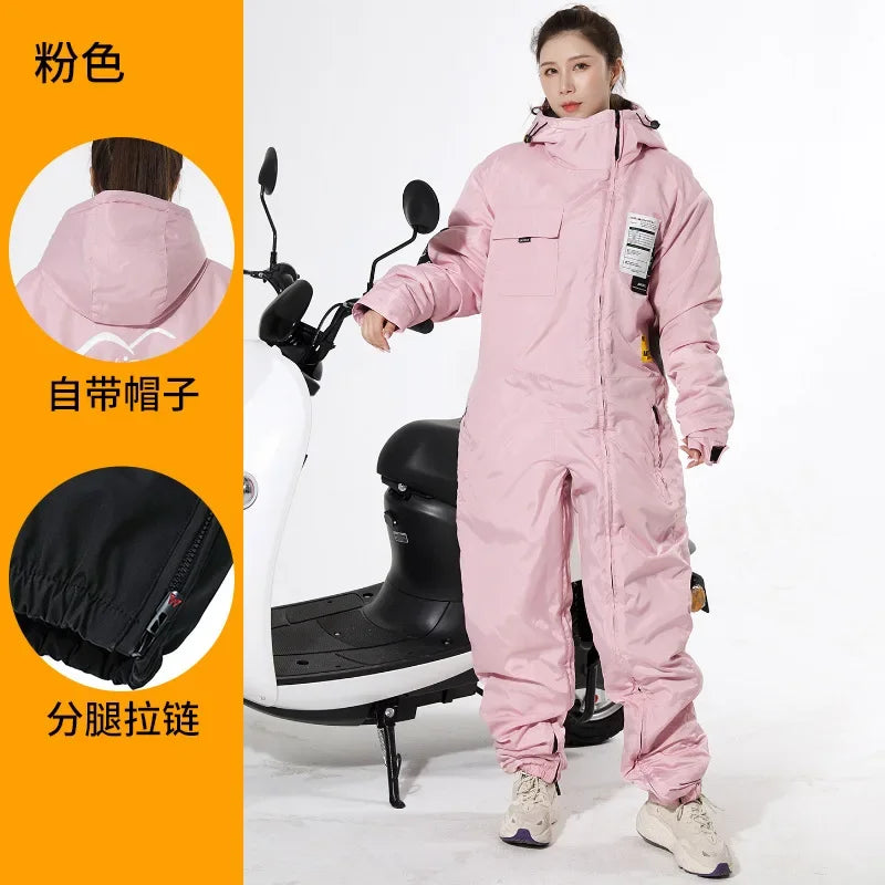 Electric Motorcycle Windproof Plus Velvet Thickened Double-sided Waterproof Snowmobile Jacket Winter Warm Suit for Men Women