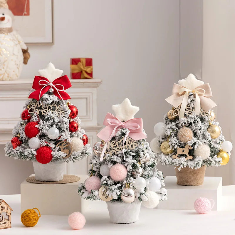 Plush Pink Set Desktop Christmas Tree Ornament Gift Christmas Decoration DIY Mini Object