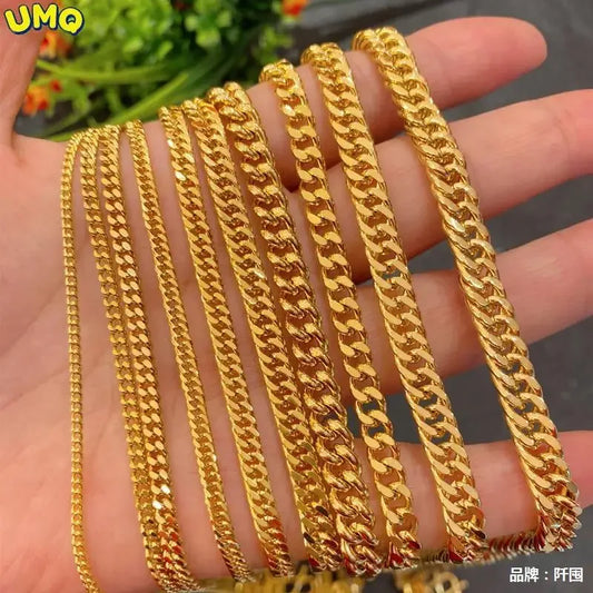 。 Fashion Plated 100% Real Gold 24k 999 999 Cuban Necklace Extended Side Chain Couple Horse Whip Pure 18K Gold Jewelry