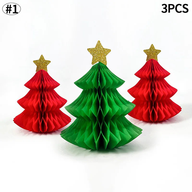 Christmas Honeycomb Ball 3D Christmas Tree Ornament Paper Hanging Xmas Decoration 2025 Party Favors Navidad New Year Kids Gift