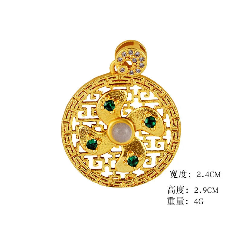 Fashionable Korean Style Sand Gold Inlaid Hetian Jade Pendant Creative Rotating Windmill Pendant Inlaid Imitation Gold Necklace