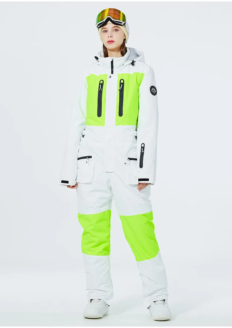 Skiing Jumpsuit Men Women One-piece Ski Suit Winter Outdoor Windproof Waterproof Ski Overall Snowboarding Suit Ski Jacket+Pants