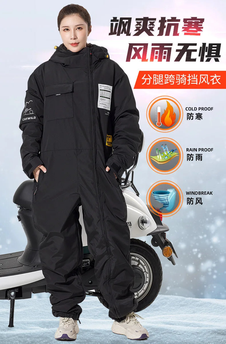 Electric Motorcycle Windproof Plus Velvet Thickened Double-sided Waterproof Snowmobile Jacket Winter Warm Suit for Men Women