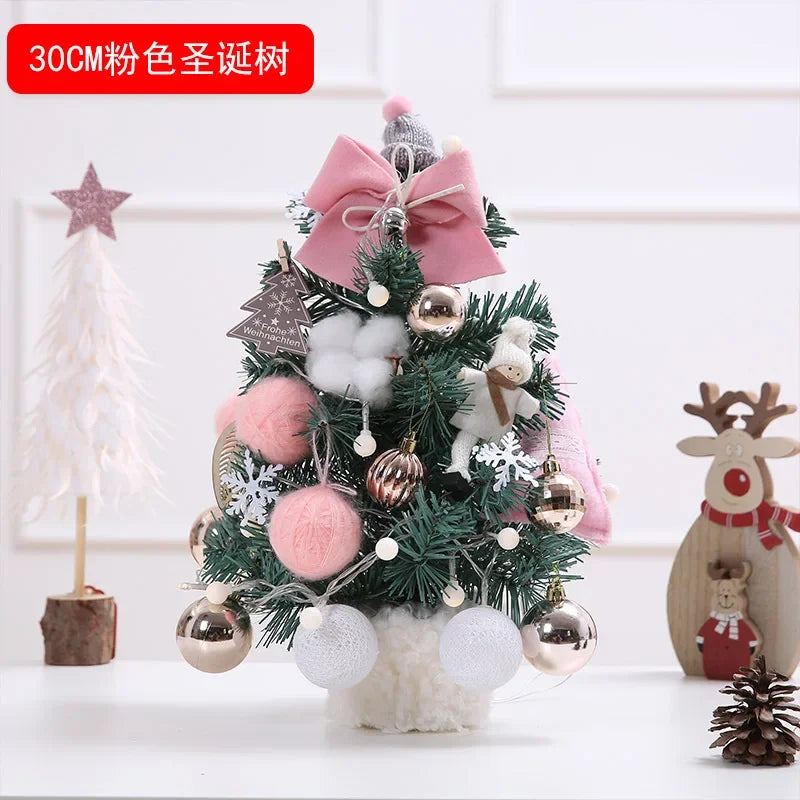 Plush Pink Set Desktop Christmas Tree Ornament Gift Christmas Decoration DIY Mini Object