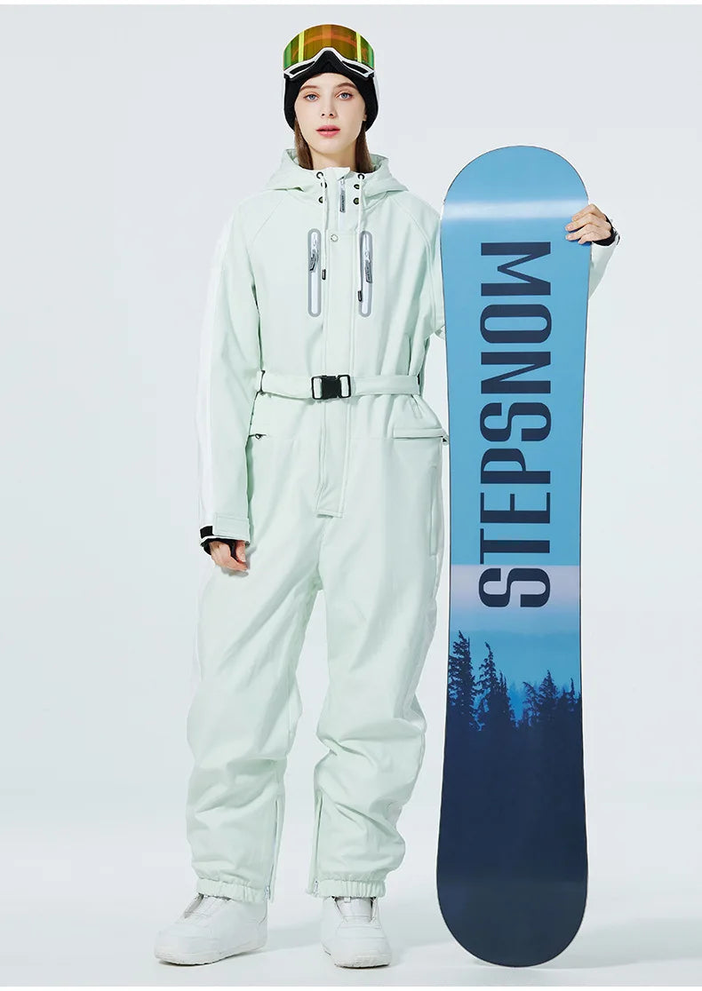 Skiing Jumpsuit Men Women One-piece Ski Suit Winter Outdoor Windproof Waterproof Ski Overall Snowboarding Suit Ski Jacket+Pants