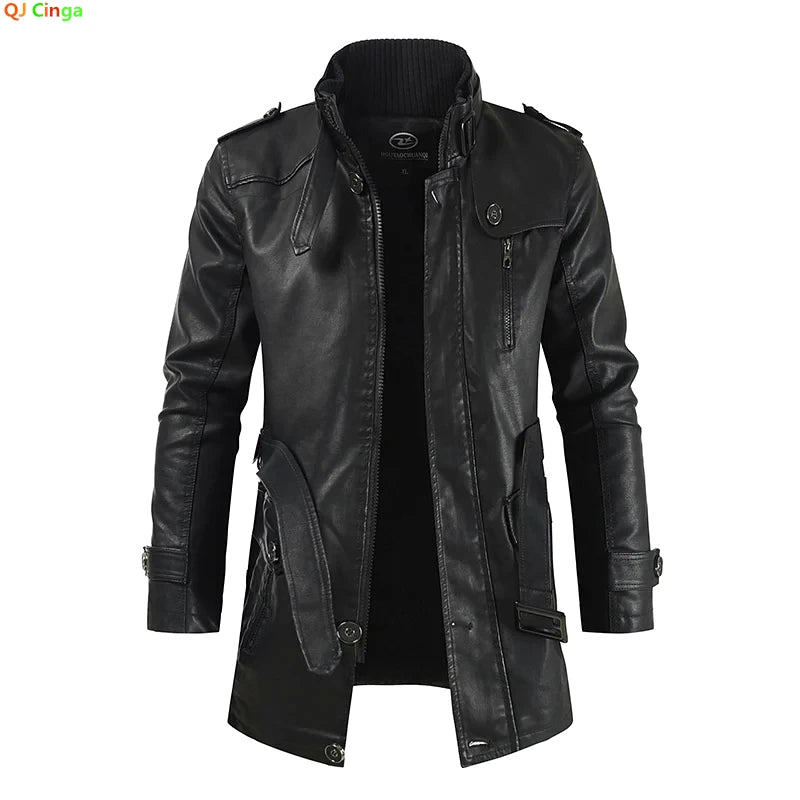 Winter Men's Thick Fleece Leather Jacket