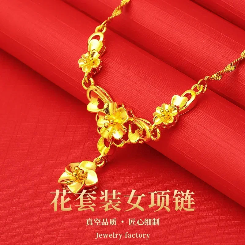 Pure Wedding Window 100% Plated Real 999 Gold 18ken Pig Dragon Phoenix Flower Necklace Women's Bride Color Chain for Women's Gif