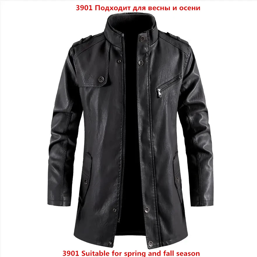 Winter Men's Thick Fleece Leather Jacket