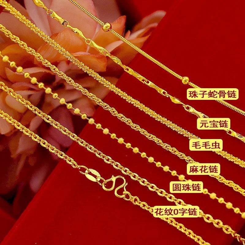 Plated 18k Necklace 24k Pure Gold Necklace 999 Full Gold Necklace Collarbone Chain O Word Chain Treasure Chain Snake Bone Chain