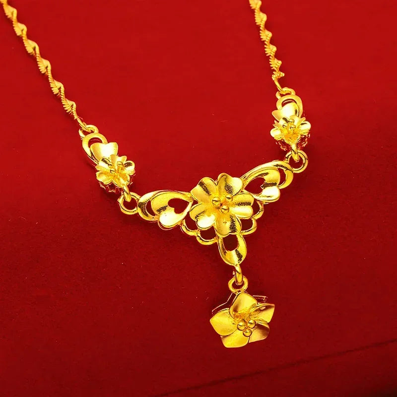 Pure Wedding Window 100% Plated Real 999 Gold 18ken Pig Dragon Phoenix Flower Necklace Women's Bride Color Chain for Women's Gif