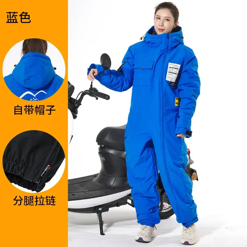 Electric Motorcycle Windproof Plus Velvet Thickened Double-sided Waterproof Snowmobile Jacket Winter Warm Suit for Men Women