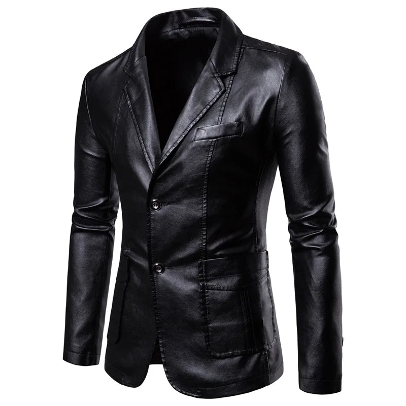 Men's Lapel Leather Dress Suit Coat