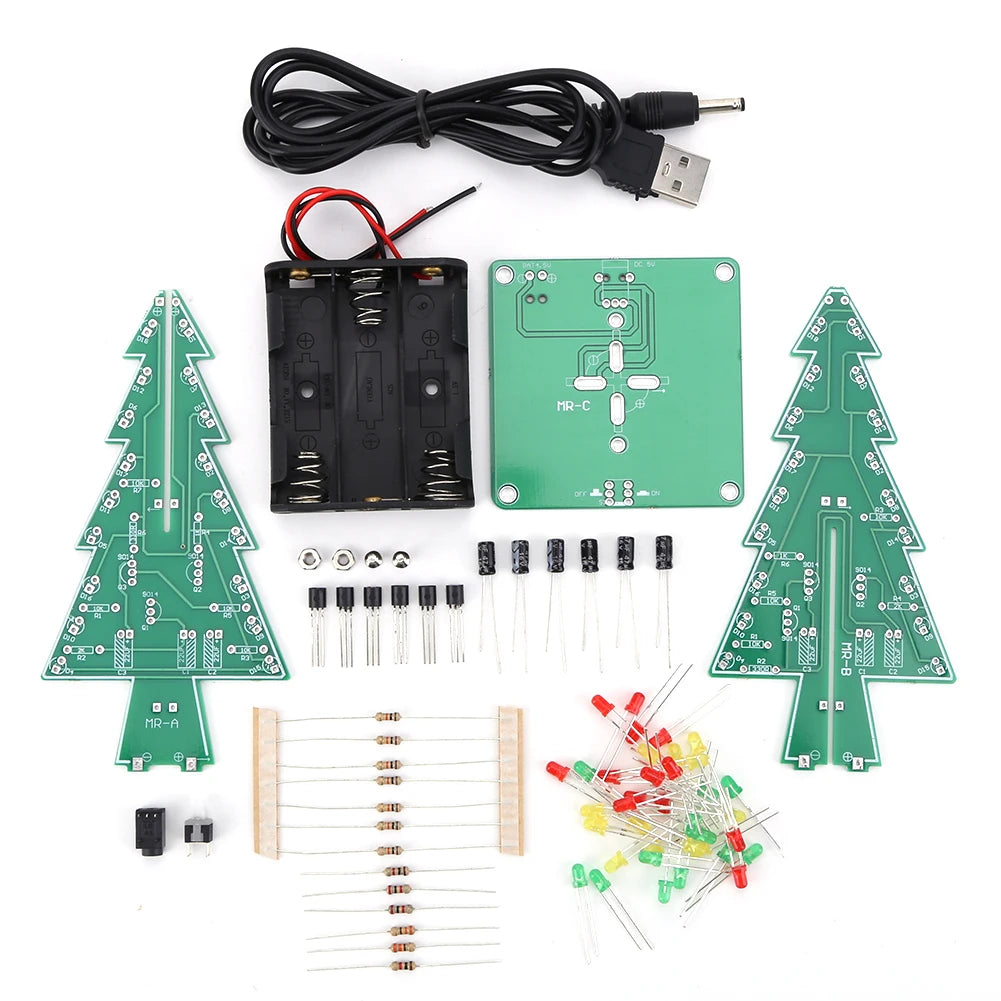 Lower Energy Consumption Soldering Practice Kit DIY 3D Christmas Tree Battery/USB Powered Electronic Exercise Kit for DIY Lovers