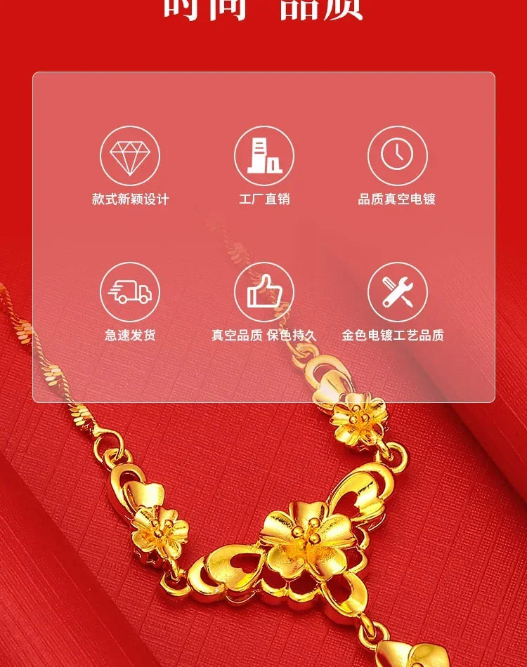 Pure Wedding Window 100% Plated Real 999 Gold 18ken Pig Dragon Phoenix Flower Necklace Women's Bride Color Chain for Women's Gif