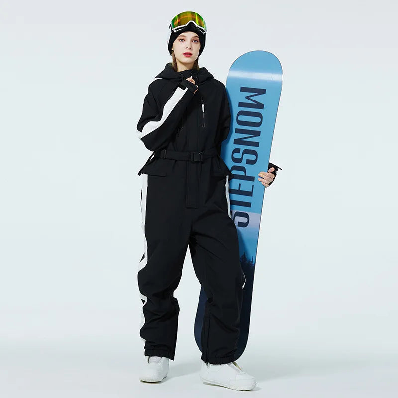 Skiing Jumpsuit Men Women One-piece Ski Suit Winter Outdoor Windproof Waterproof Ski Overall Snowboarding Suit Ski Jacket+Pants