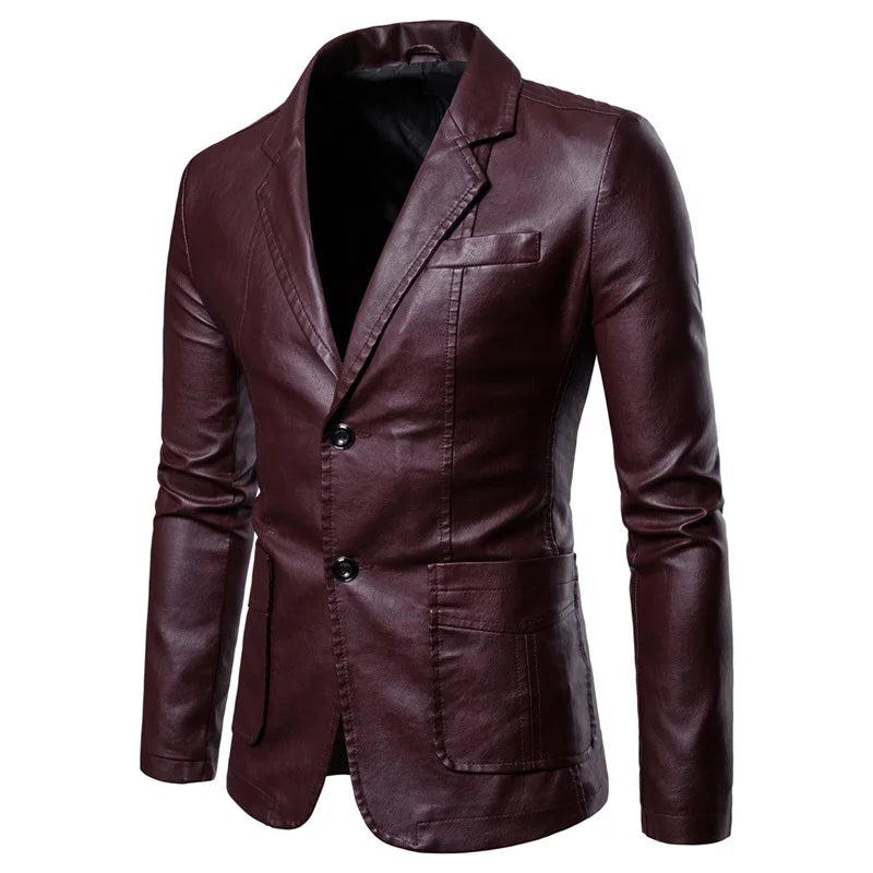 Men's Lapel Leather Dress Suit Coat