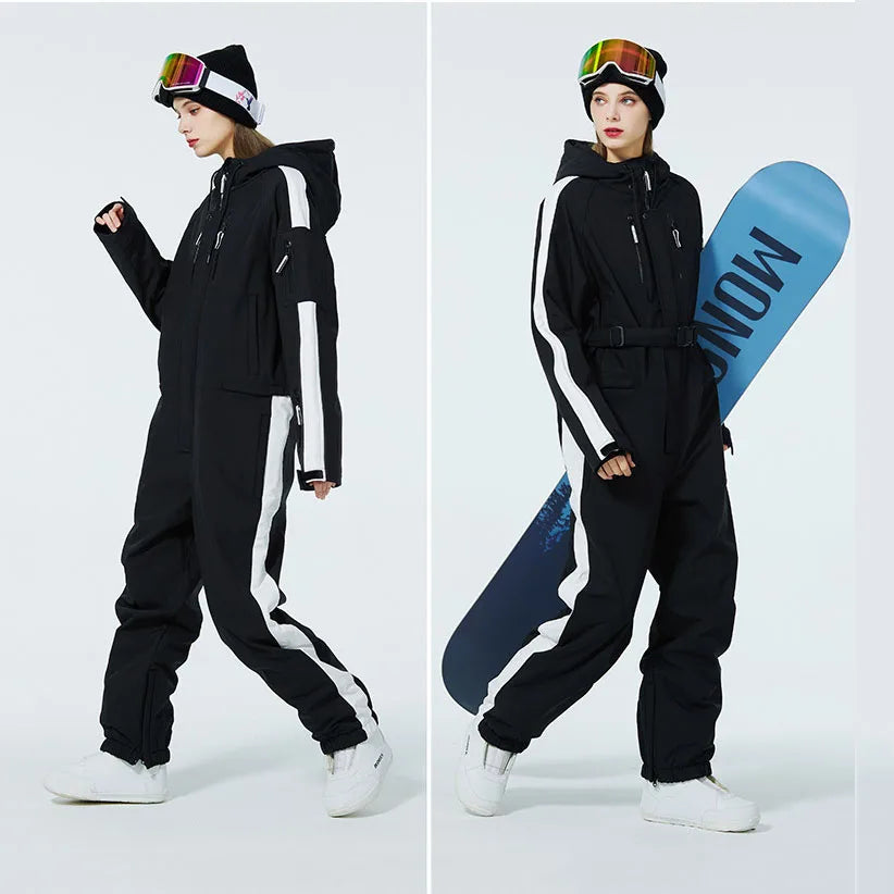 Skiing Jumpsuit Men Women One-piece Ski Suit Winter Outdoor Windproof Waterproof Ski Overall Snowboarding Suit Ski Jacket+Pants