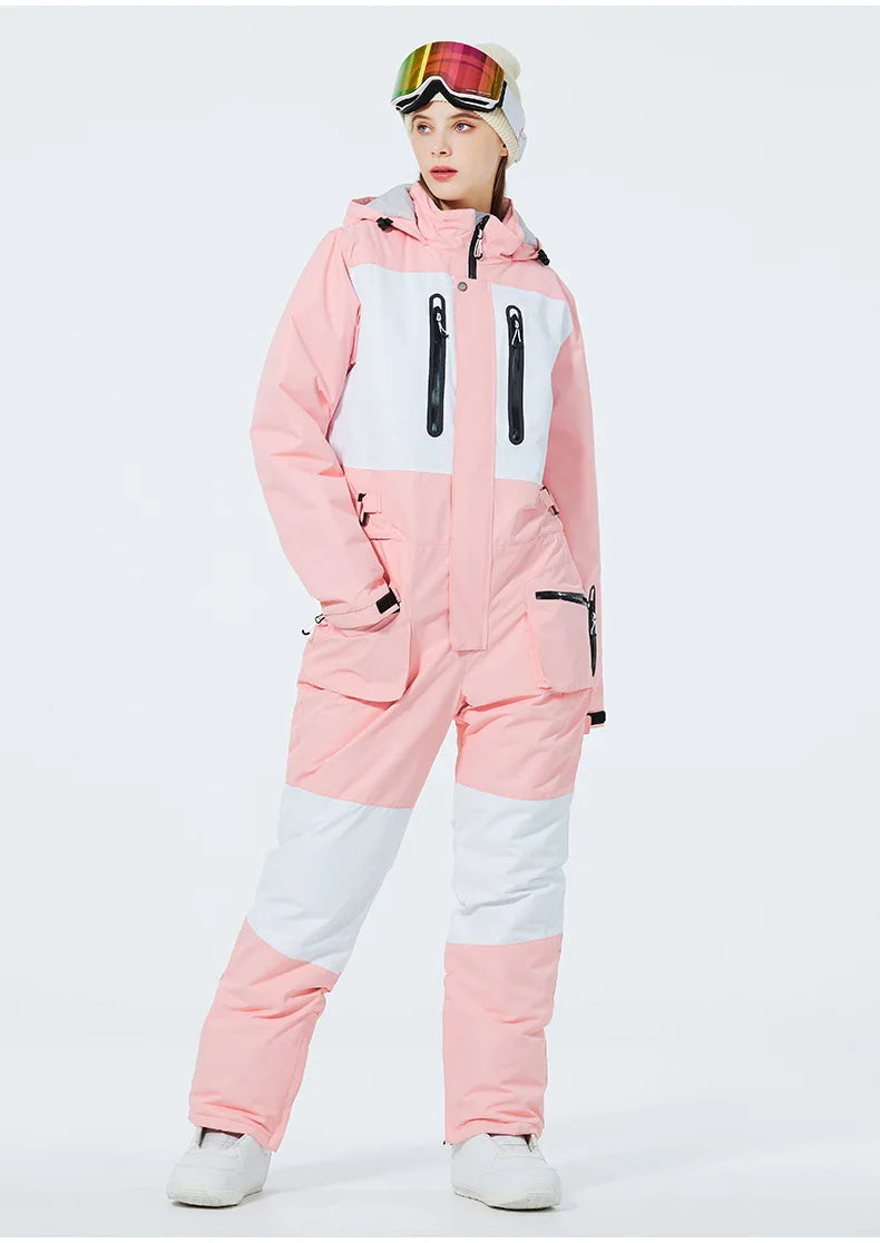 Skiing Jumpsuit Men Women One-piece Ski Suit Winter Outdoor Windproof Waterproof Ski Overall Snowboarding Suit Ski Jacket+Pants