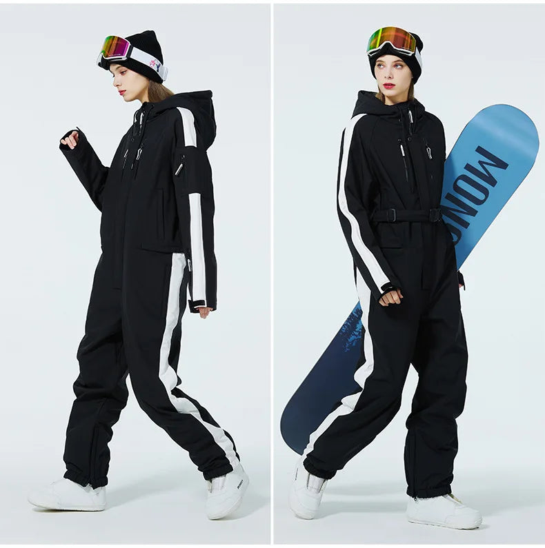 Skiing Jumpsuit Men Women One-piece Ski Suit Winter Outdoor Windproof Waterproof Ski Overall Snowboarding Suit Ski Jacket+Pants