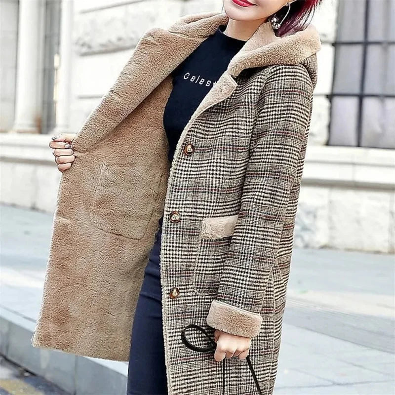 Women's Plaid Wool Coat Thick