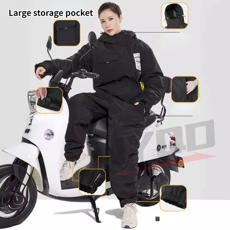 Electric Motorcycle Windproof Plus Velvet Thickened Double-sided Waterproof Snowmobile Jacket Winter Warm Suit for Men Women