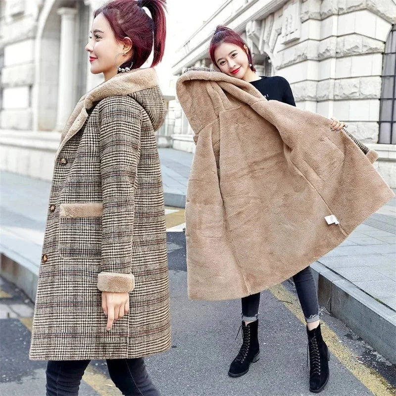 Women's Plaid Wool Coat Thick