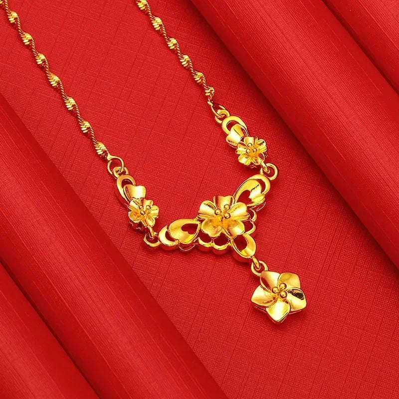 Pure Wedding Window 100% Plated Real 999 Gold 18ken Pig Dragon Phoenix Flower Necklace Women's Bride Color Chain for Women's Gif