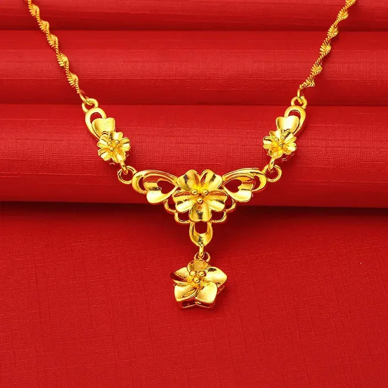 Pure Wedding Window 100% Plated Real 999 Gold 18ken Pig Dragon Phoenix Flower Necklace Women's Bride Color Chain for Women's Gif