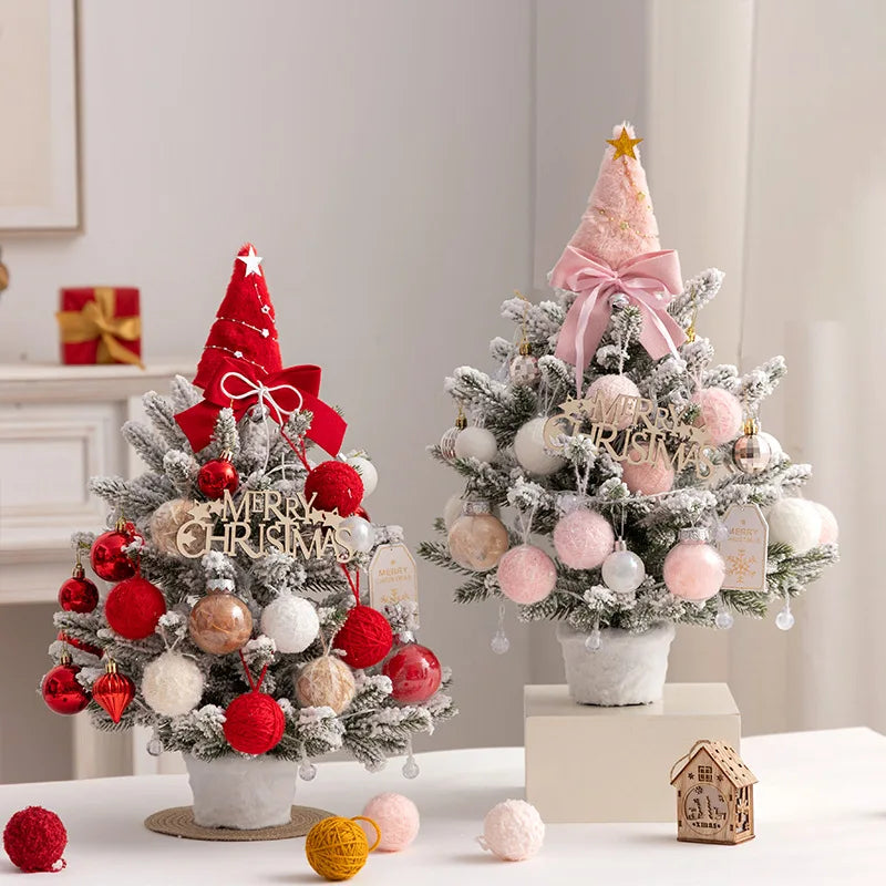 Plush Pink Set Desktop Christmas Tree Ornament Gift Christmas Decoration DIY Mini Object