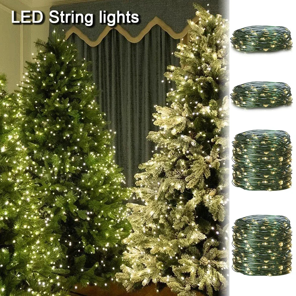 10-20M LED String Lights Fairy Green Wire Outdoor Christmas Light Tree Garland for New Year Street Home Party Wedding Decorion